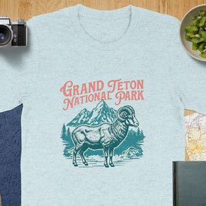 Vintage Grand Teton Nationalpark Grafik T-Shirt, Retro Berg Ram Grafik T-Shirt, Outdoor Abenteuer Shirt, Nationalpark Bekleidung