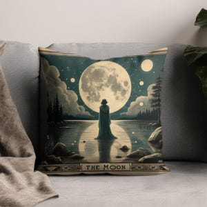 Moonlit Night Pillow, Celestial Home Decor Throw Pillow, Moon and Stars Cushion Cover, Unique Art Pillow for Living Room