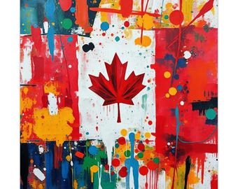 Abstract Canada Flag Poster, Colorful Maple Leaf Art, Home Decor (12x12 inches)