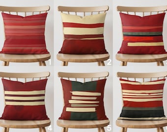 Cojín decorativo con rayas abstractas rojas, cojín geométrico moderno