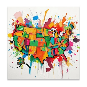 Abstracte Amerikaanse kaart muurkunst patriottische canvasafdruk 4 juli VS decor Independence Day Home muur opknoping moderne rood wit blauwe kunst