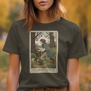Vintage Mushroom Hunter T-Shirt, Nature Lover Shirt, Fantasy Forest Tee, Woodland Forager Gift, Outdoor Adventure Top