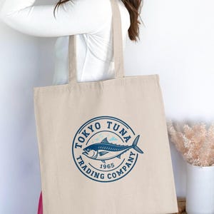 Tokyo Tuna Tote Bag Japanese Sushi Graphic Shopper Retro Japan Fish Market Style Kawaii Foodie Canvas Tote Gift for Anime Lovers