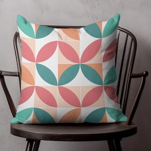 Decorative Throw Pillow Cover, Mid Century Modern Pillow, Geometric Pattern Cushion, Retro Accent Pillow Case, Colorful Home Decor