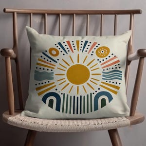 Abstract Sun and Rainbow Pillow, Boho Home Decor, Colorful Throw Pillow, Unique Decorative Cushion, Modern Living Room Accent