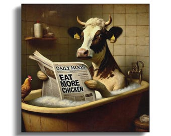 Grappige koe badkamerprint, krant, boerderij toiletdecoratie