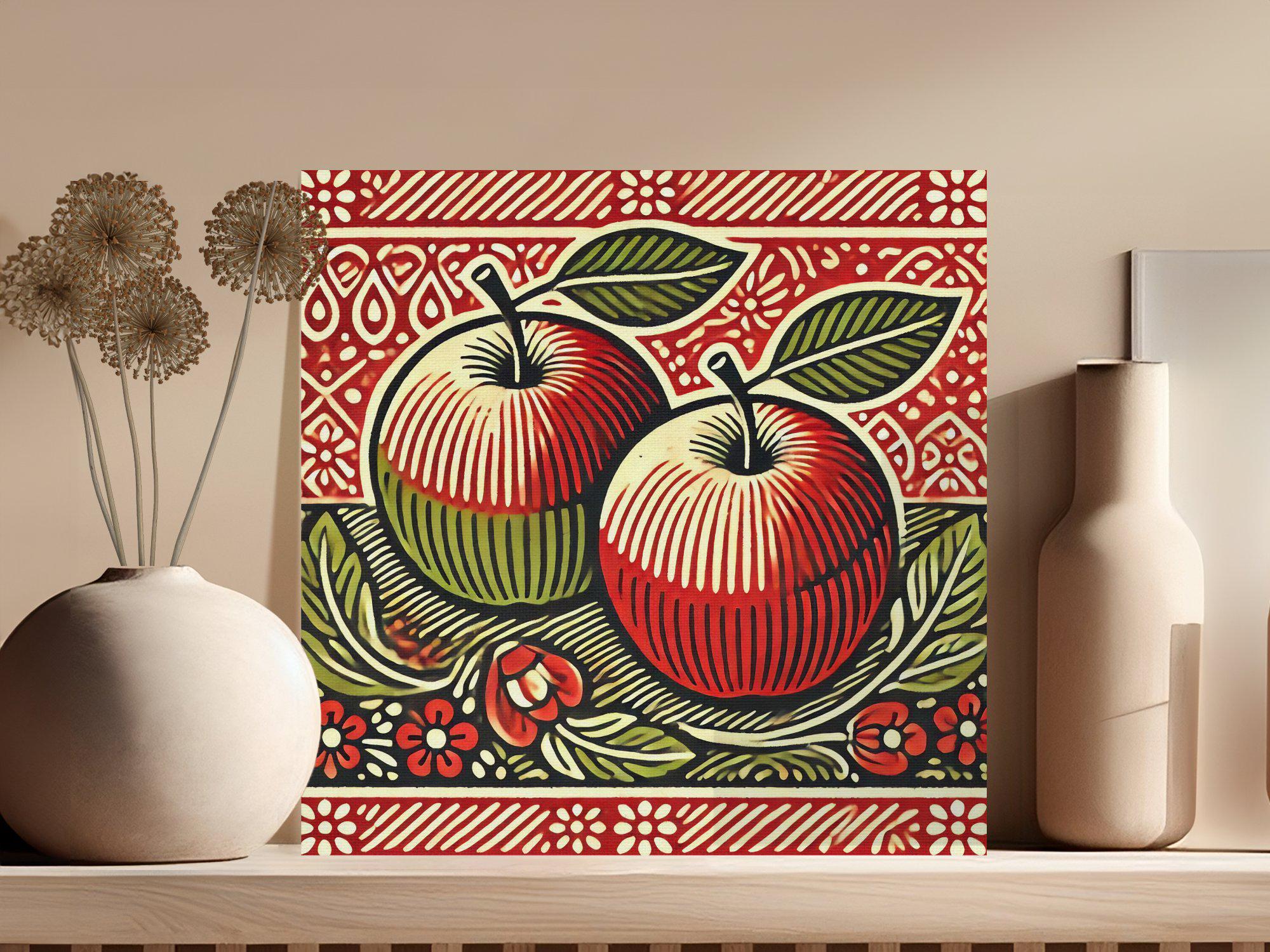 Vintage Apple Art Poster, Retro Kitchen Wall Decor, Fruit Illustration