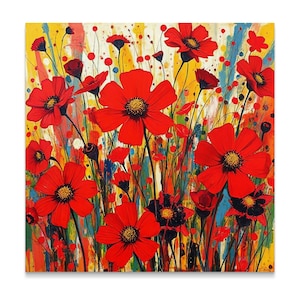 Vibrant Red Flowers Art Poster, Colorful Floral Wall Decor, Abstract Floral Painting Print, Artistic Flower Gift Poster, Living Room Art