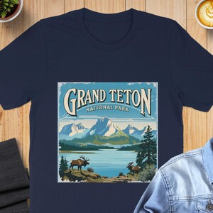 Grand Teton National Park Grafik T-Shirt, Retro Berglandschaft T-Shirt, Outdoor Abenteuer Elk Grafik, Idaho Natur Kunst Shirt