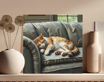Sleeping Cat Poster | Cozy Feline Art Print (12x12)