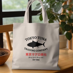 Tokyo Tuna Tote Bag Japanese Sushi Graphic Shopper Retro Japan Fish Market Style Kawaii Foodie Canvas Tote Gift for Anime Lovers