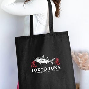 Tokyo Tuna Tote Bag Japanese Sushi Graphic Shopper Retro Japan Fish Market Style Kawaii Foodie Canvas Tote Gift for Anime Lovers