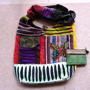 Combinação de uma bolsa boho Nepal crossbody e uma bolsa para moedas/cartões, bolsa borboleta, bolsa hippie de viagem Nepal, 1 conjunto, 2 fotos
