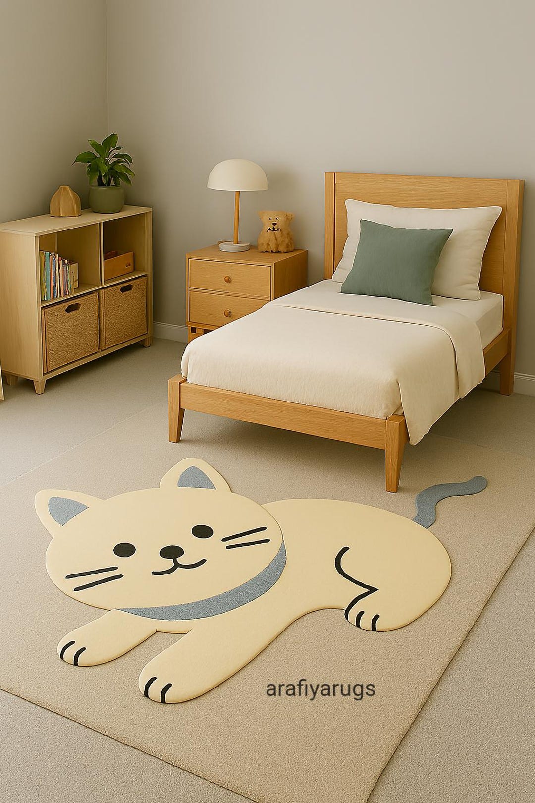 Cute Cat Shaped Kids Rug for Bedroom, Soft Nursery Floor Carpet ...