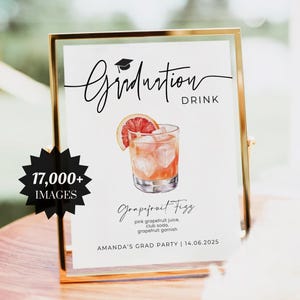 Edytowalny znak na drinka koktajlowego dla absolwentów, znak na drinka z podpisem absolwenta, znak na menu drinków, znak menu baru dla absolwentów, menu baru dla absolwentów, menu koktajli