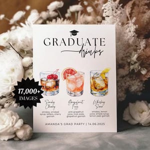 Modern Graduation Signature Drink Sign, Graduate Bar Menu Sign, Graduation Party Bar Menu, Grad Party Signature Cocktail Sign, Cocktail Menu