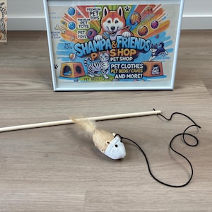 Mouse Teaser Wand Toy – Interactive Wooden Stick for Cats & Kittens, Funny Pet Play Toy