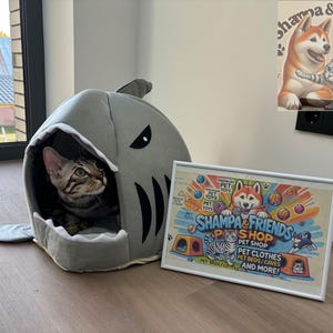 Cat And Puppy Cartoon Shark Shape Warm Safe Pet Bed - Cat Convenient Tent - Kitten And Puppy Basket - Mattress Pillow