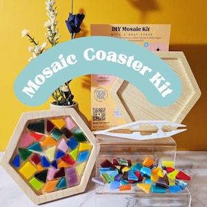 DIY Mosaic Kit Beginner Coaster DIY Kit Make Your Own Custom Coaster with Glass Tiles and Instructions Fun Craft Gift Friend Adult Artist