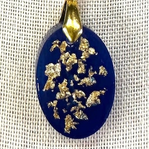 Royal Blue Resin with Gold Flaked Pendant Necklace