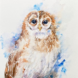 Tawny Owl Original Watercolor Painting Wall Art
