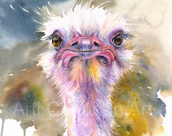 Ostrich Print watercolor painting Bird Nursery Art