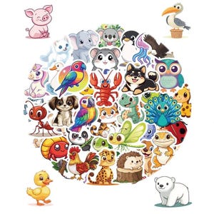 128 Random Cute Animal Stickers, Kawaii Vinyl Waterproof Decals, Cartoon Stickers Pack, Fun and Lovely Stickers for Kids & Teens