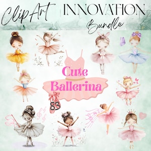 Cute Ballerina Clipart – Dancing Girl PNG Bundle – Ballet Dancer Illustrations – Pink Tutu Clip Art for Kids Party, Scrapbooking, Kids Craft