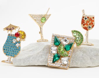Party Cocktail Pinets Broche met zirkoon Mojito Dirty Martini Blue Lagoon Aperol Spritz