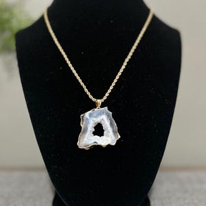Black and White Druzy Agate Pendant Necklace
