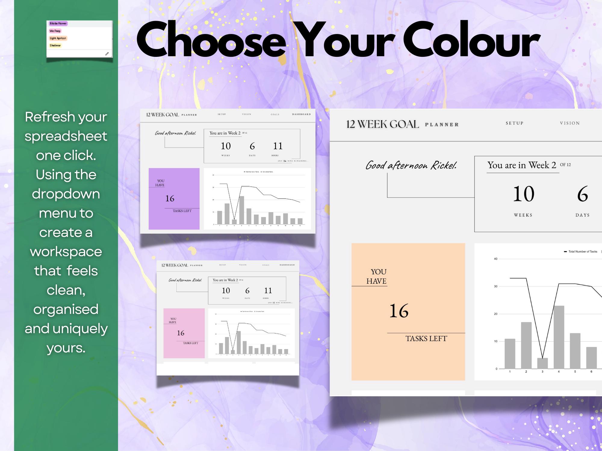12 Week Year Goal Planner Template for Google Sheets | Vision Board ...