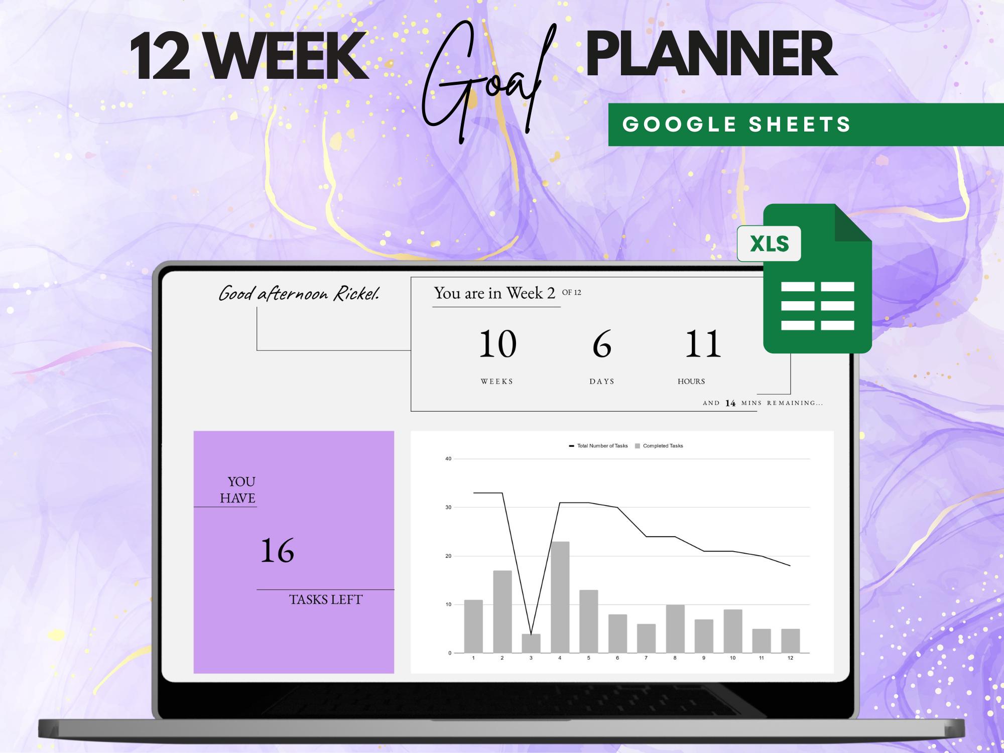 12 Week Year Goal Planner Template for Google Sheets | Vision Board ...