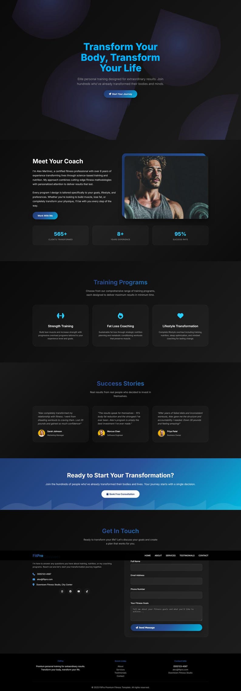 Premium Fitness Trainer Website Template Complete HTML Package