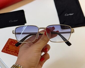 Cartier Blue Gradient Lens Gold Frame Santos Sunglasses