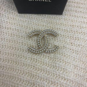 Chanel White Gold Charming CC Brooch Pin