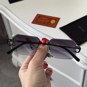 Cartier Dark Grey Gradient Octagon Lens Rimless Sunglasses image 5