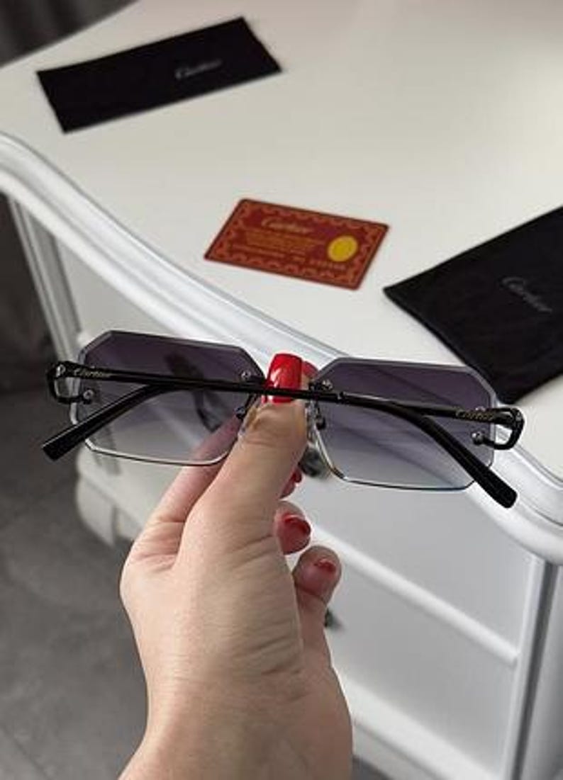 Cartier Dark Grey Gradient Octagon Lens Rimless Sunglasses image 5