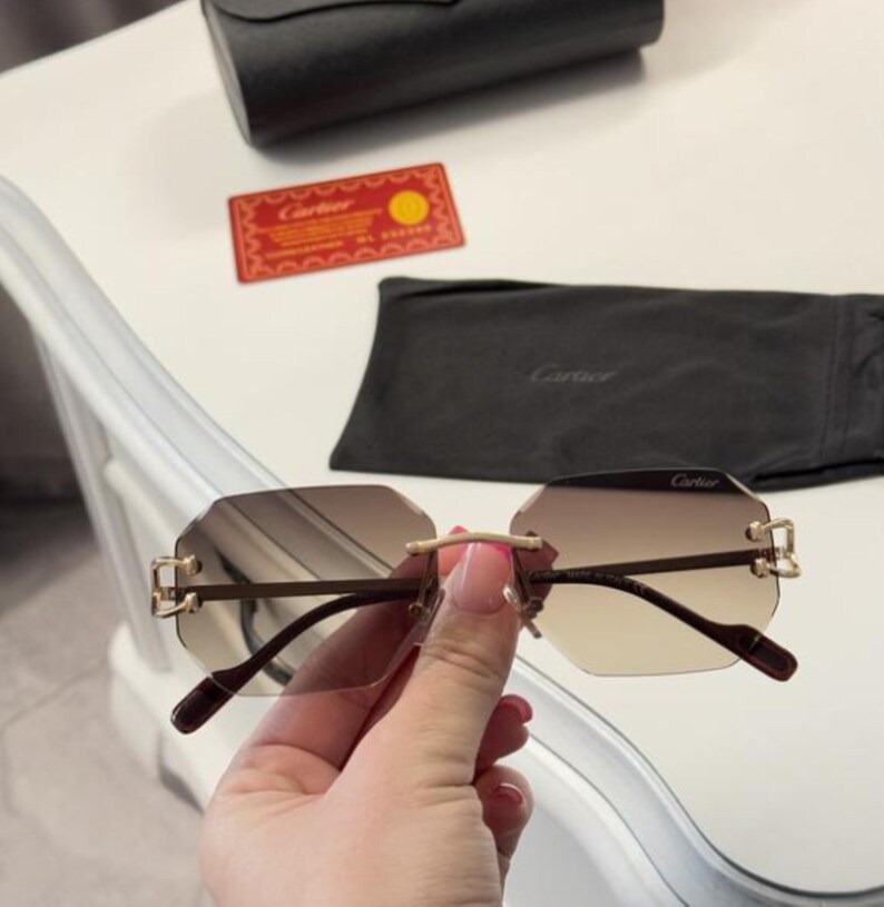 Cartier Light Brown Gradient Lens Rimless Sunglasses image 1
