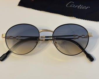 Cartier Blue Brown Gradient Lens Round Sunglasses