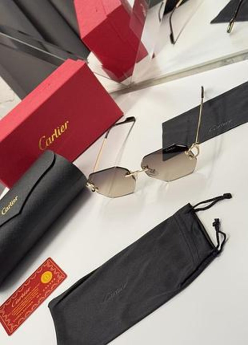 Cartier Light Brown Gradient Lens Rimless Sunglasses image 8