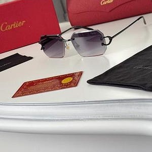 Cartier Dark Grey Gradient Octagon Lens Rimless Sunglasses image 2