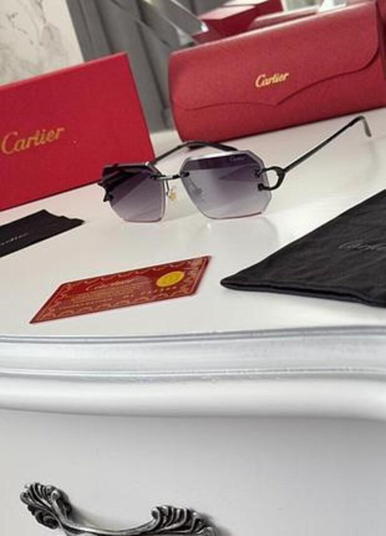 Cartier Dark Grey Gradient Octagon Lens Rimless Sunglasses image 2
