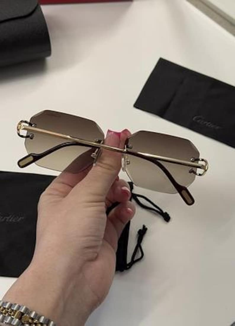 Cartier Light Brown Gradient Lens Rimless Sunglasses image 4