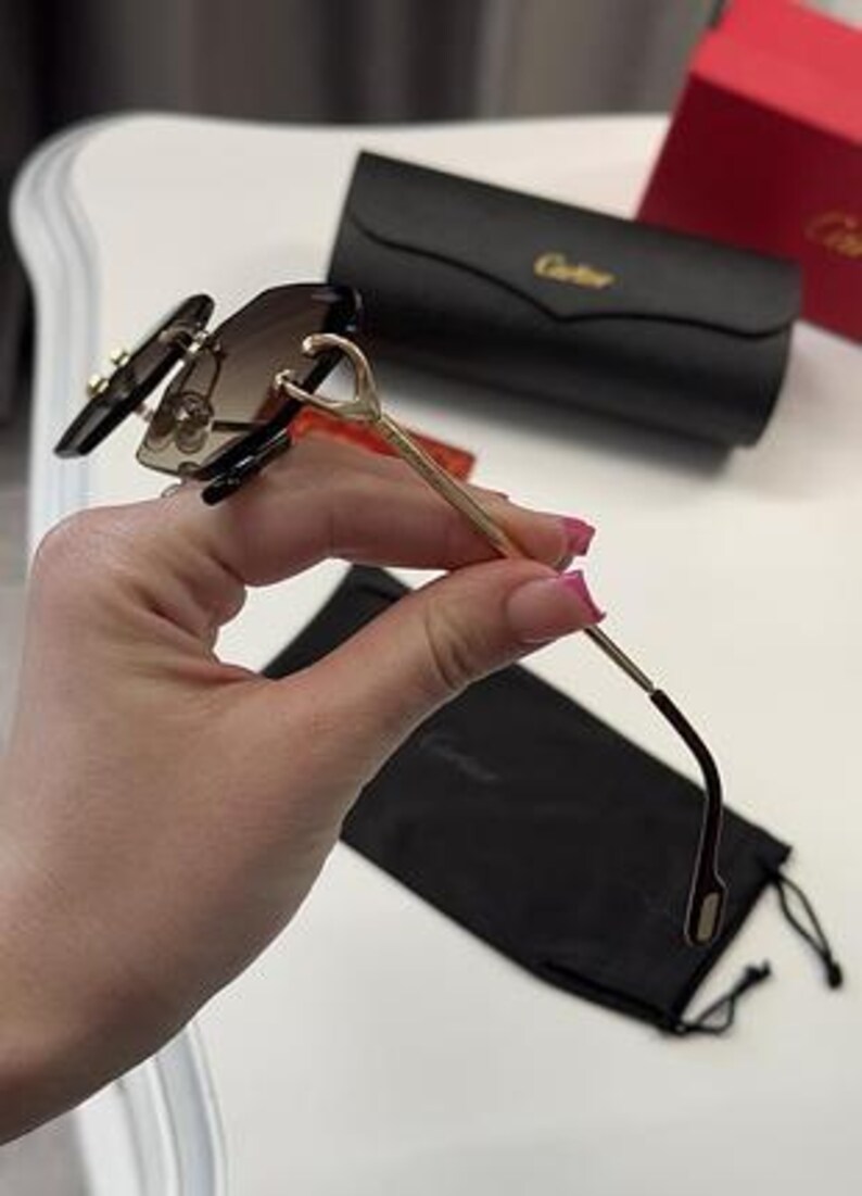 Cartier Light Brown Gradient Lens Rimless Sunglasses image 5