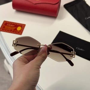 Cartier Brown Gradient Lens Rimless Sunglasses