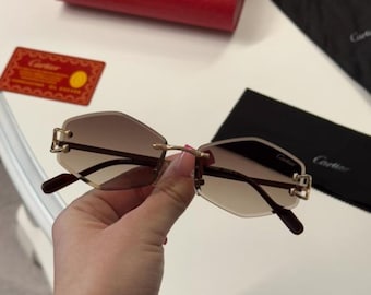 Cartier Brown Gradient Lens Rimless Sunglasses
