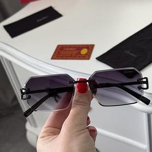 Cartier Dark Grey Gradient Octagon Lens Rimless Sunglasses image 4
