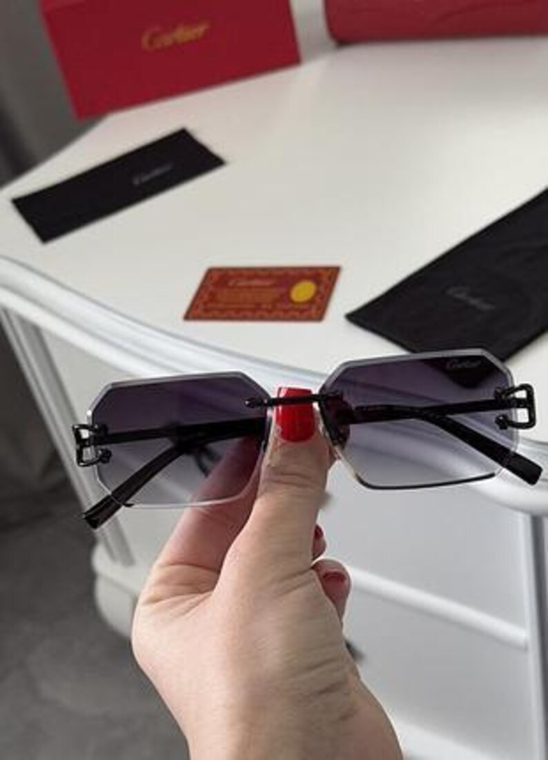 Cartier Dark Grey Gradient Octagon Lens Rimless Sunglasses image 4