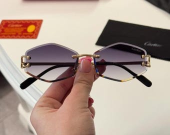 Cartier Gradient Lens Designer Rimless Sunglasses