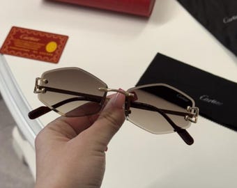 Cartier Brown Gradient Rimless Panthère Sunglasses